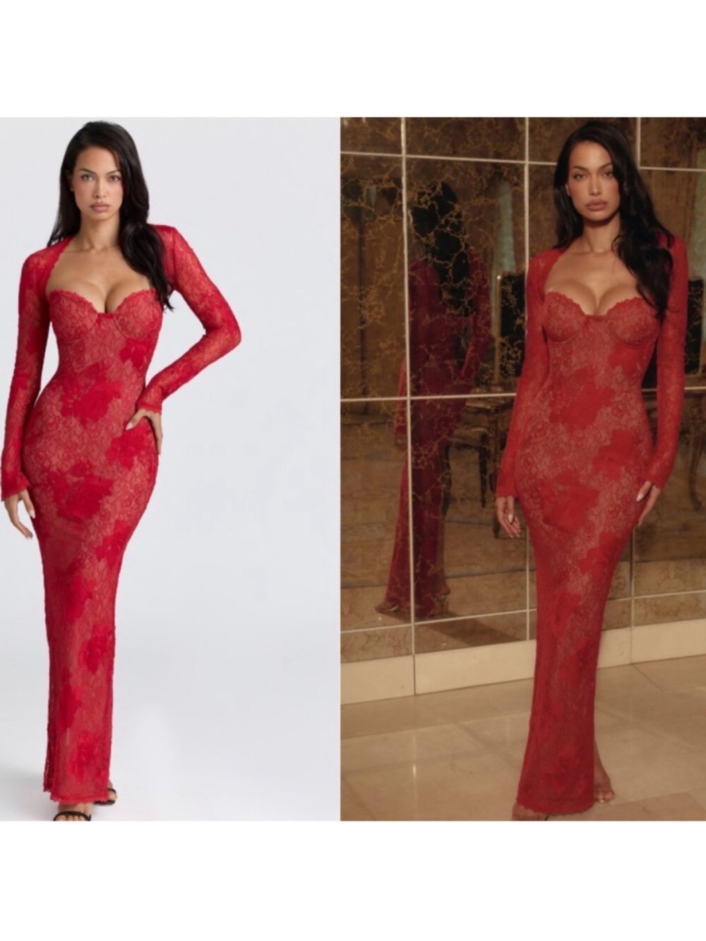 NWT! House of CB Lucienne Red Lace Embroidered Maxi Dress - Picture 6 of 10